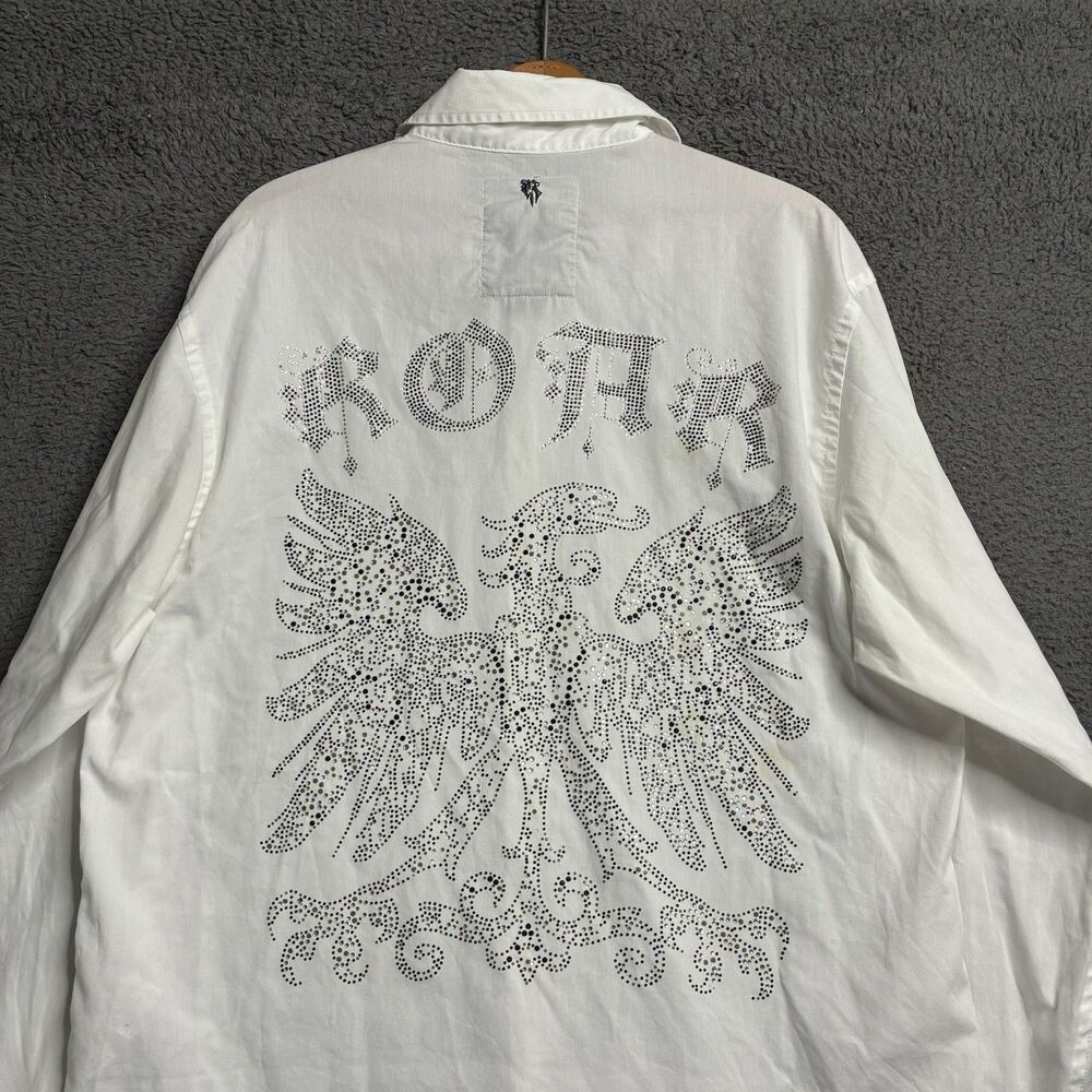 Vintage Roar Embellished Graphic Button-Up Shirt Men's 2XL Cyber Goth Y2K
